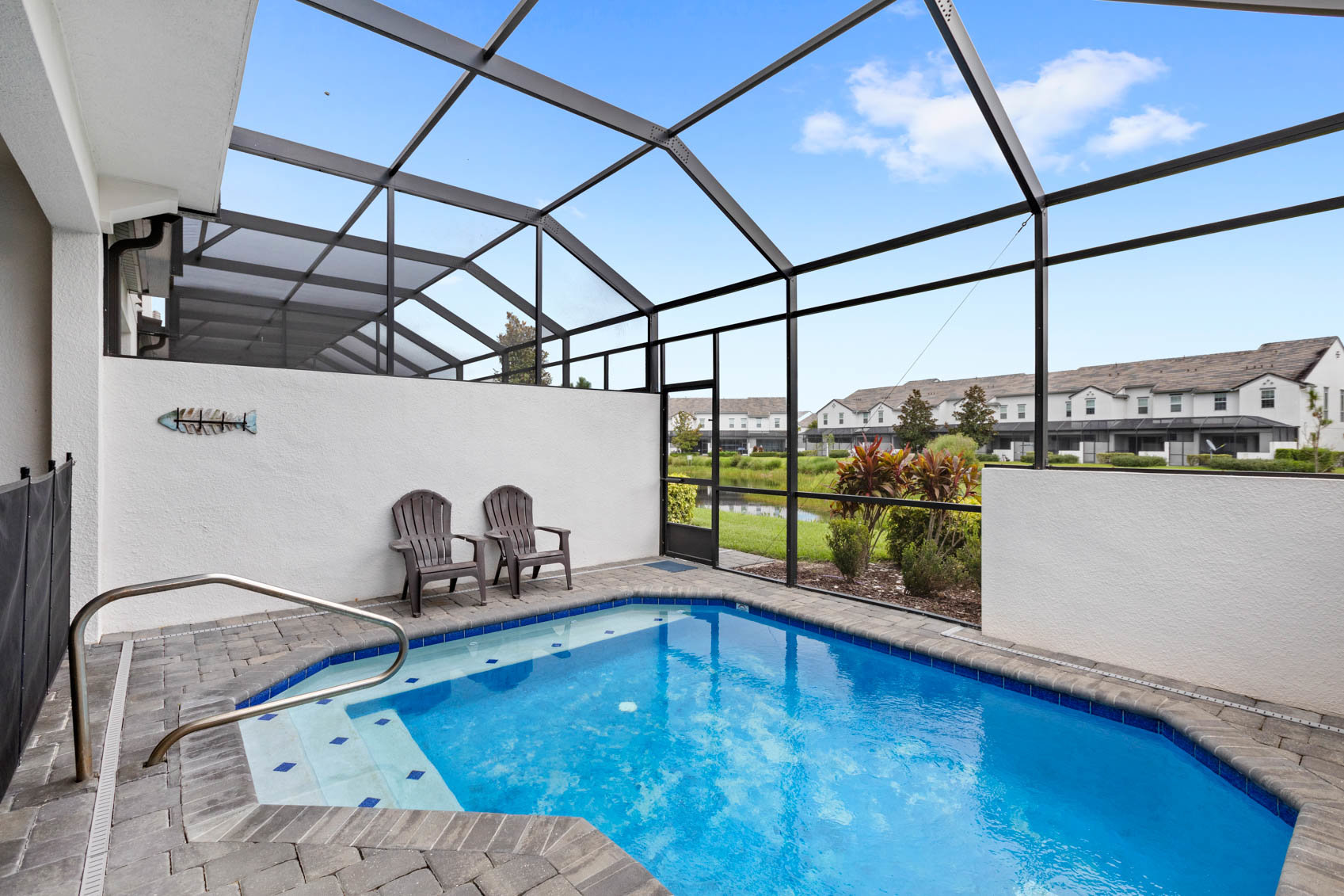 private pool with black enclosure